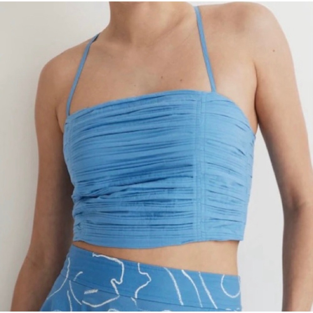 Madewell‎ Pleated Cami Crop Top Blue Smocked Back Size 4